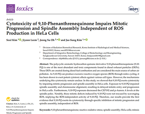 Cytotoxicity of 9,10-Phenanthrenequinone Impairs Mitotic Progression and Spindle Assembly Independent of ROS Production in HeLa Cells