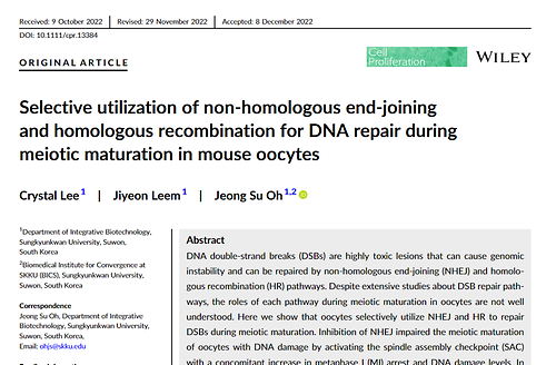 Selective utilization of non-homologous end-joiningand homologous recombination for DNA repair duringmeiotic maturation in mouse oocytes